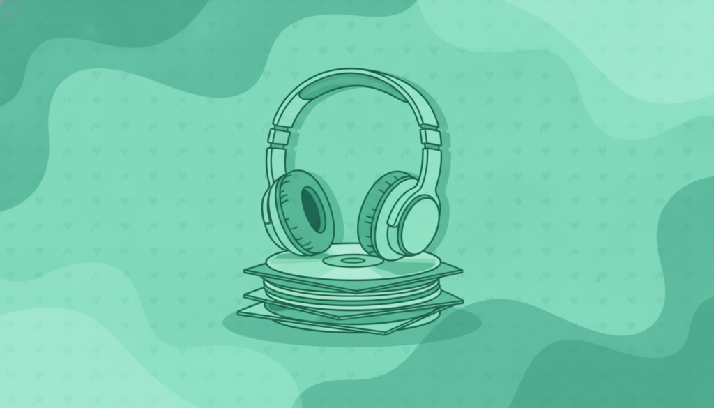 Descubre la banda sonora perfecta para cada tipo de ejercicio con unos auriculares sobre una pila de CDs de música.